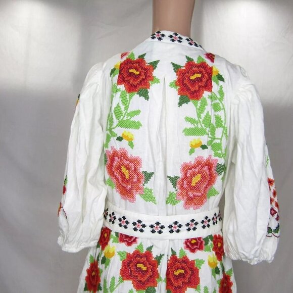 NEW FARM RIO Womens Conscious Embroidered Poplin Dress Size S Floral Off White - Picture 10 of 12